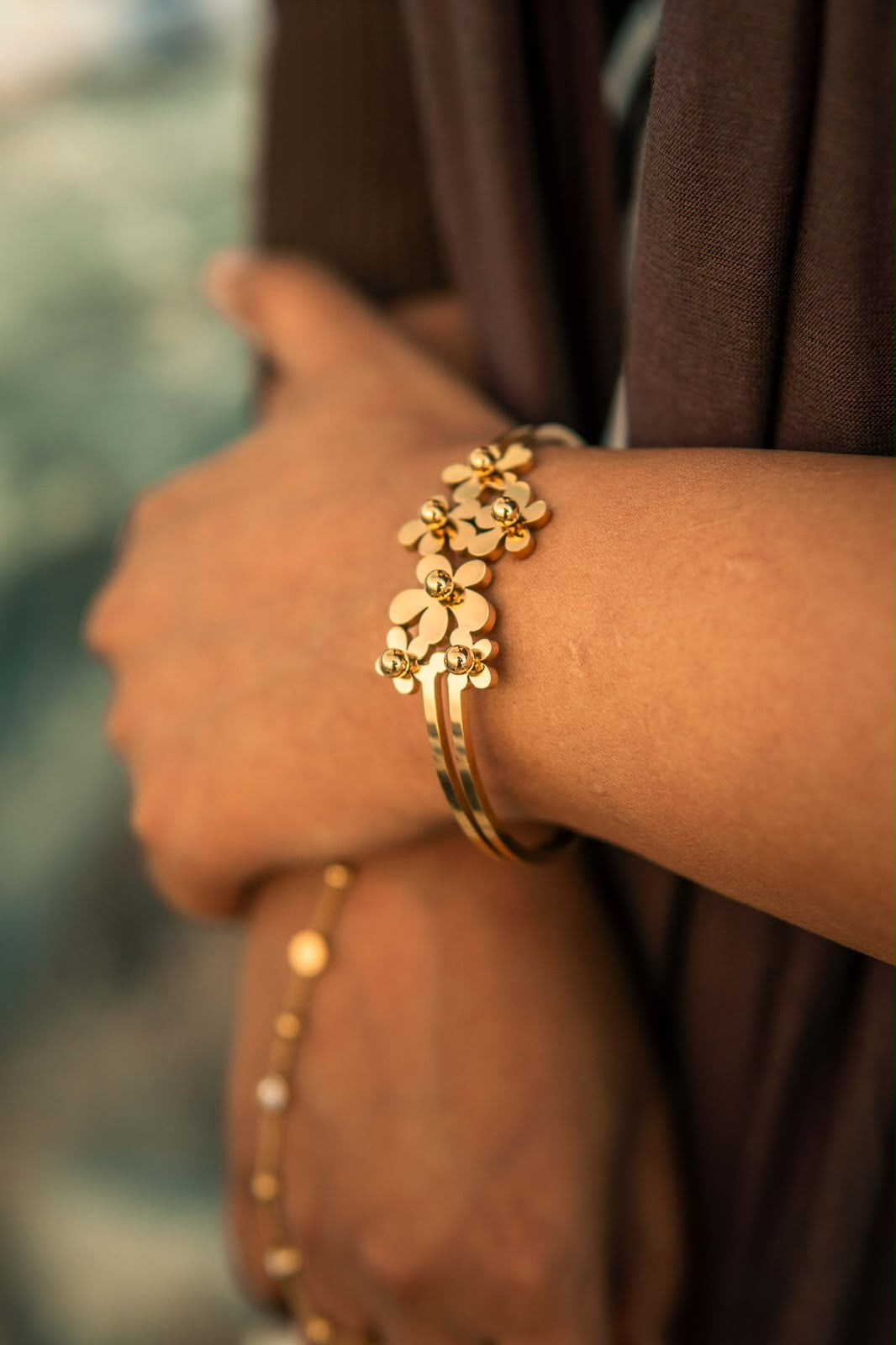 Bloom Floral Design Cuff Bangle, Anti-Tarnish product